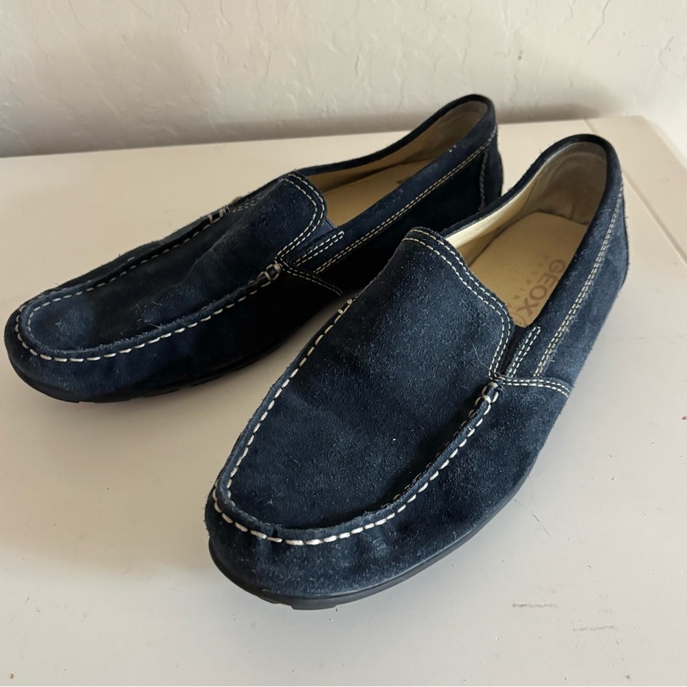 Geox Moner Suede Loafers Cushioned Footbed, Rubber Sole Navy Blue Sz 43 (12.5)
